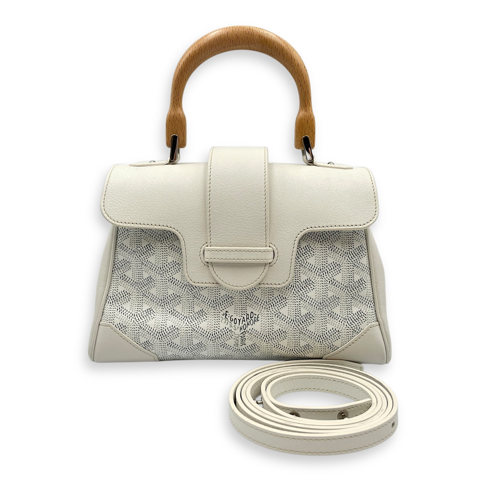 Saigon Souple Mini White Crossbody Bag in Coated Canvas, Palladium hardware