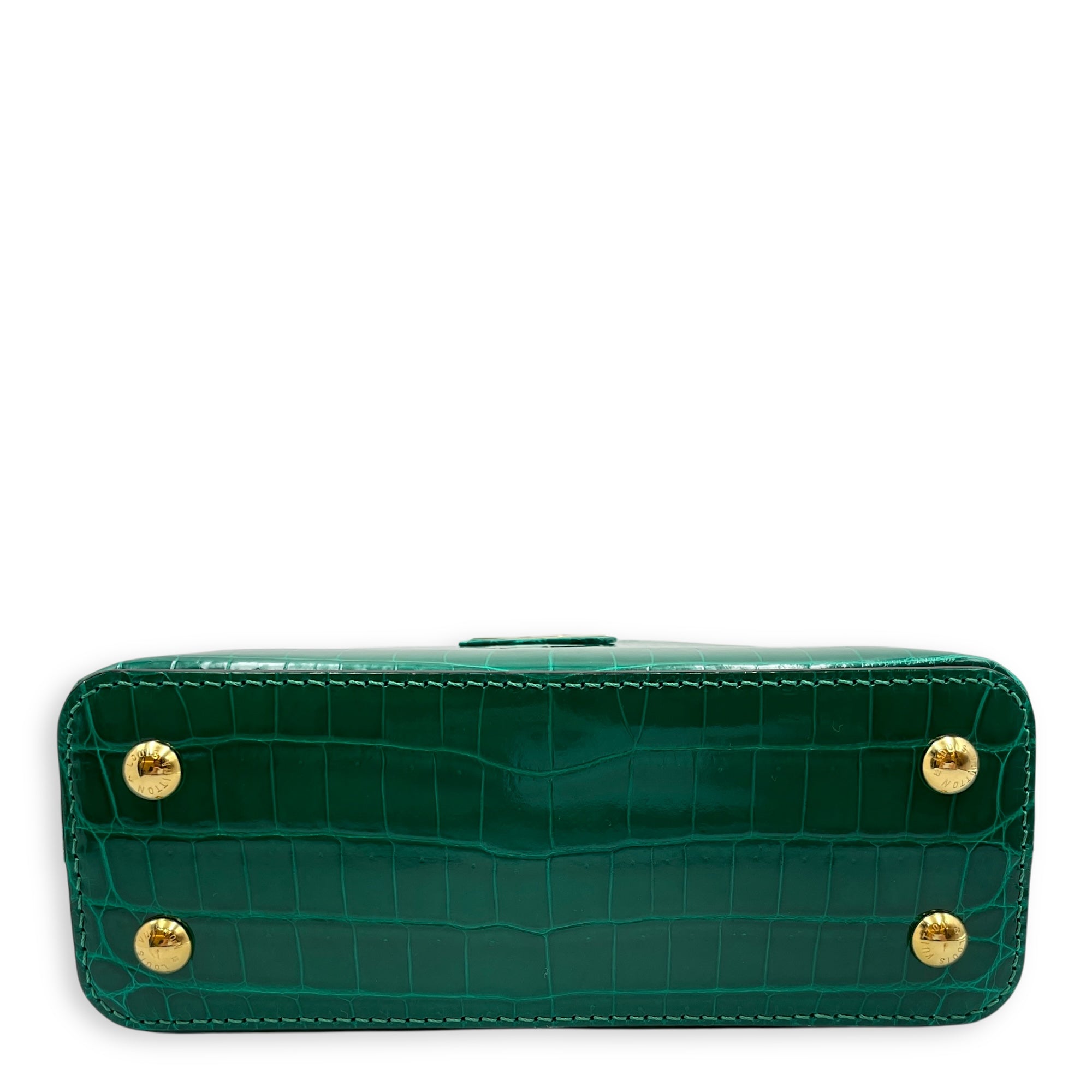Capucines Mini Emerald Shoulder Bag in Shiny Alligator, Gold hardware