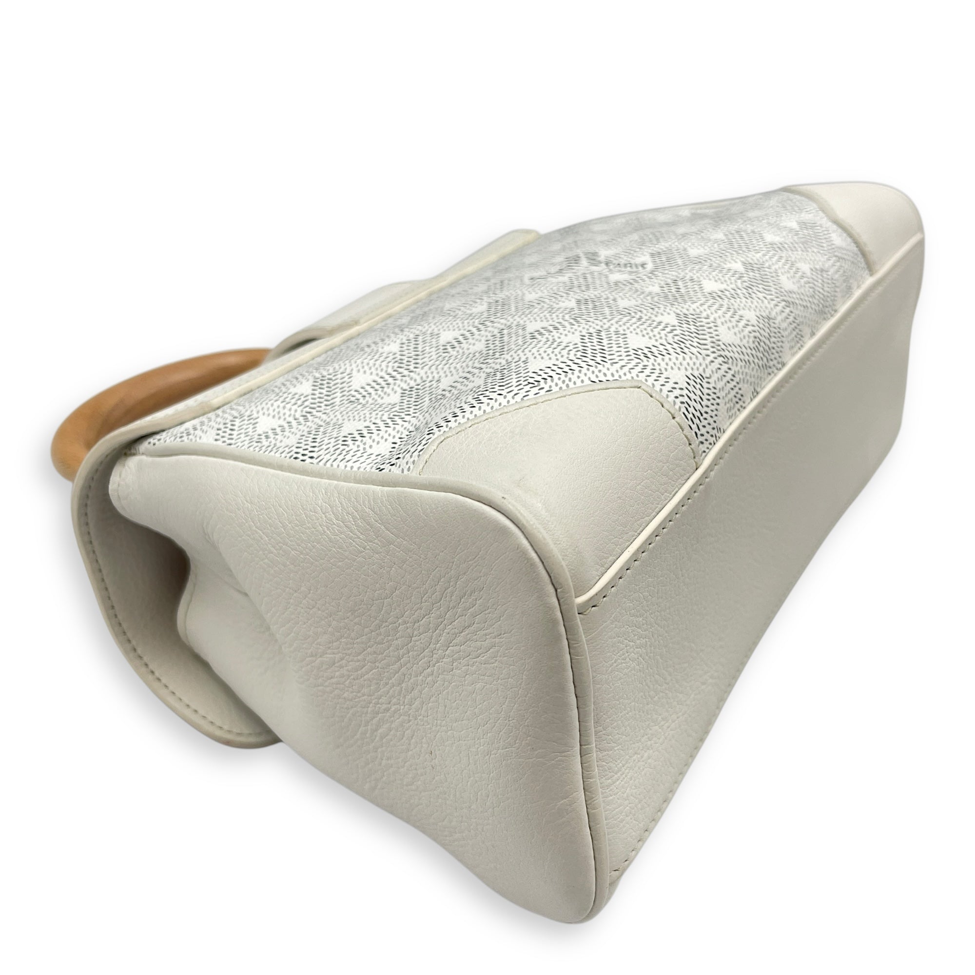 Saigon Souple Mini White Crossbody Bag in Coated Canvas, Palladium hardware