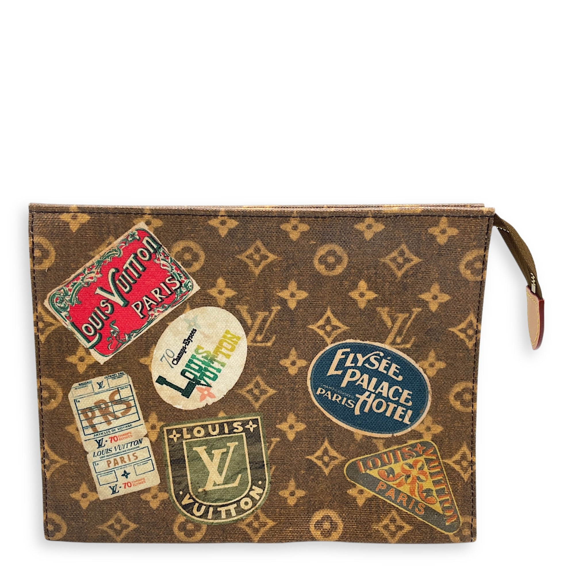 Flight Mode Toiletries Brown Pouch in Coated Canvas, Gold hardware