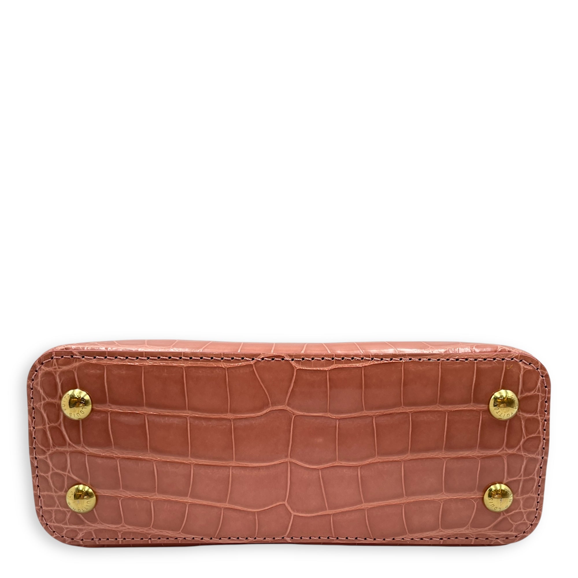 Capucines Mini Pink Shoulder Bag in Shiny Alligator, Gold hardware
