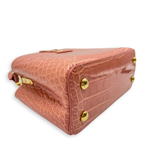 Capucines Mini Pink Shoulder Bag in Shiny Alligator, Gold hardware
