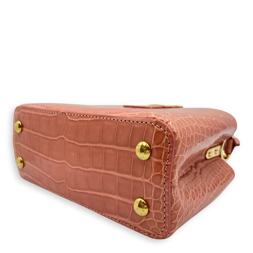 Capucines Mini Pink Shoulder Bag in Shiny Alligator, Gold hardware
