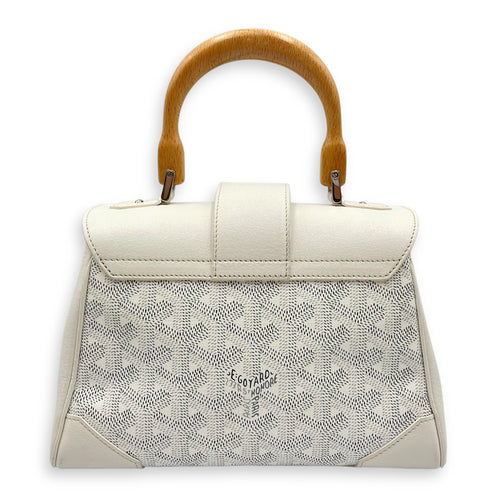Saigon Souple Mini White Crossbody Bag in Coated Canvas, Palladium hardware