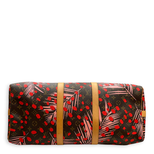 Jungle Camouflage Keepall Bandouliere 50 Multi-colour Duffle Bag in Coated Canvas, Gold hardware