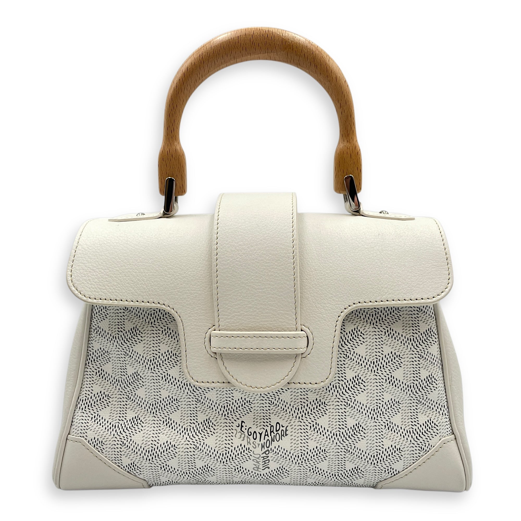 Saigon Souple Mini White Crossbody Bag in Coated Canvas, Palladium hardware