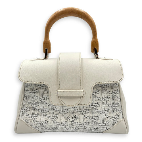 Saigon Souple Mini White Crossbody Bag in Coated Canvas, Palladium hardware