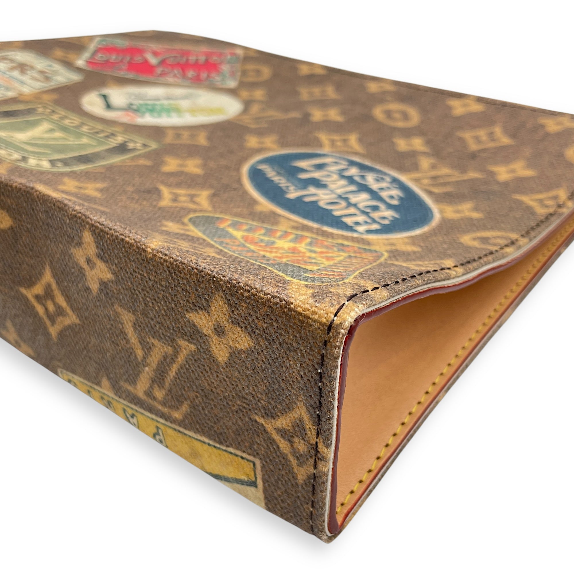 Flight Mode Toiletries Brown Pouch in Coated Canvas, Gold hardware