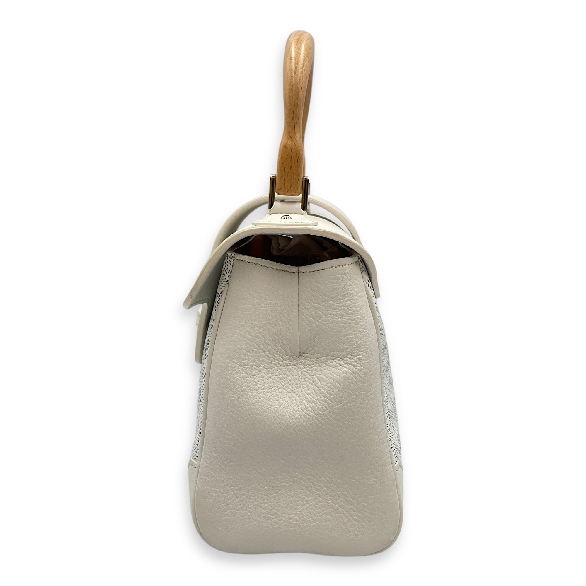 Saigon Souple Mini White Crossbody Bag in Coated Canvas, Palladium hardware