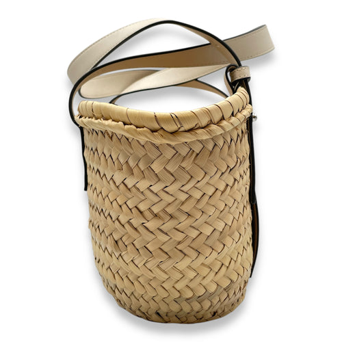 Basket Small White Top Handle Bag in Rattan, Silver hardware