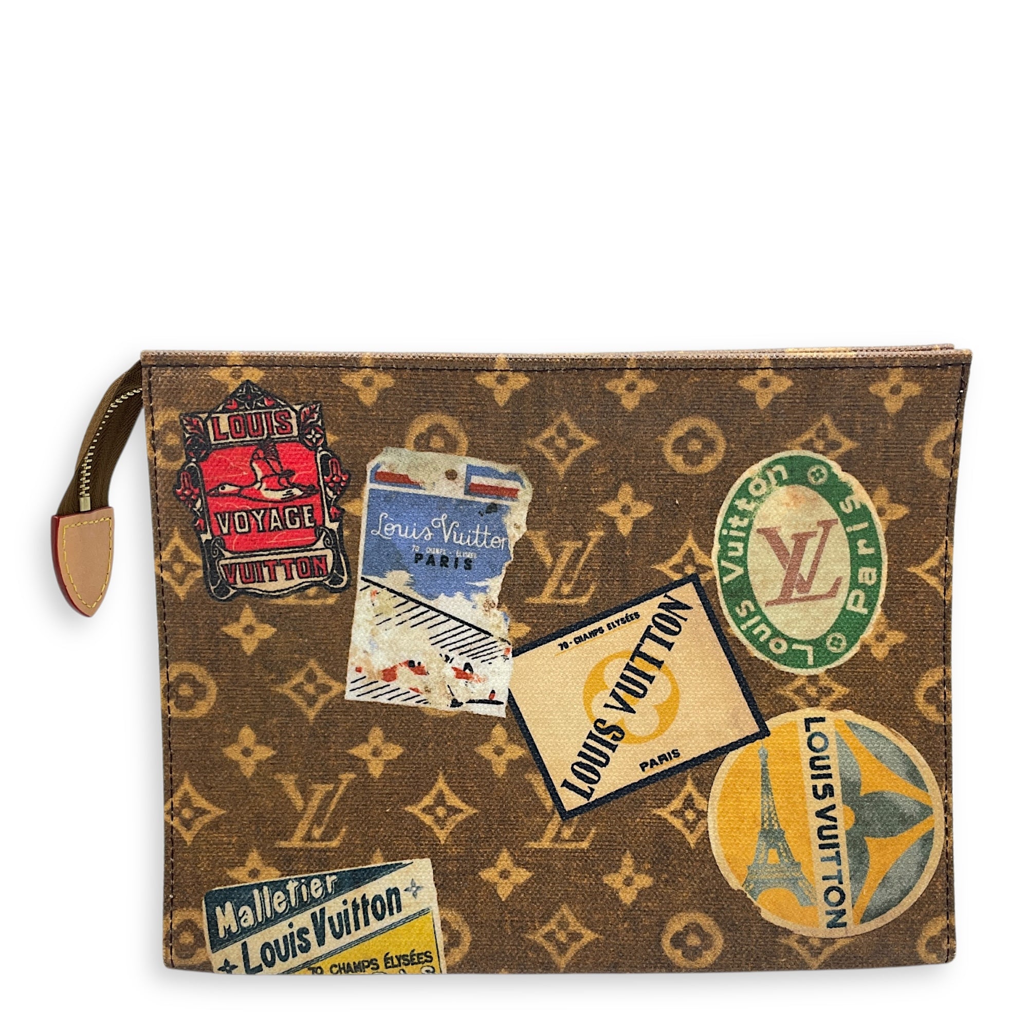 Flight Mode Toiletries Brown Pouch in Coated Canvas, Gold hardware