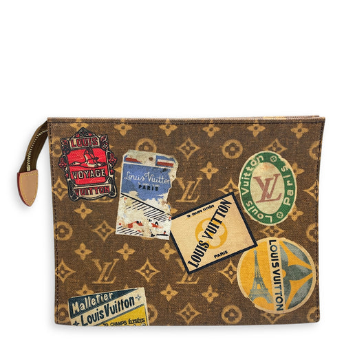 Flight Mode Toiletries Brown Pouch in Coated Canvas, Gold hardware