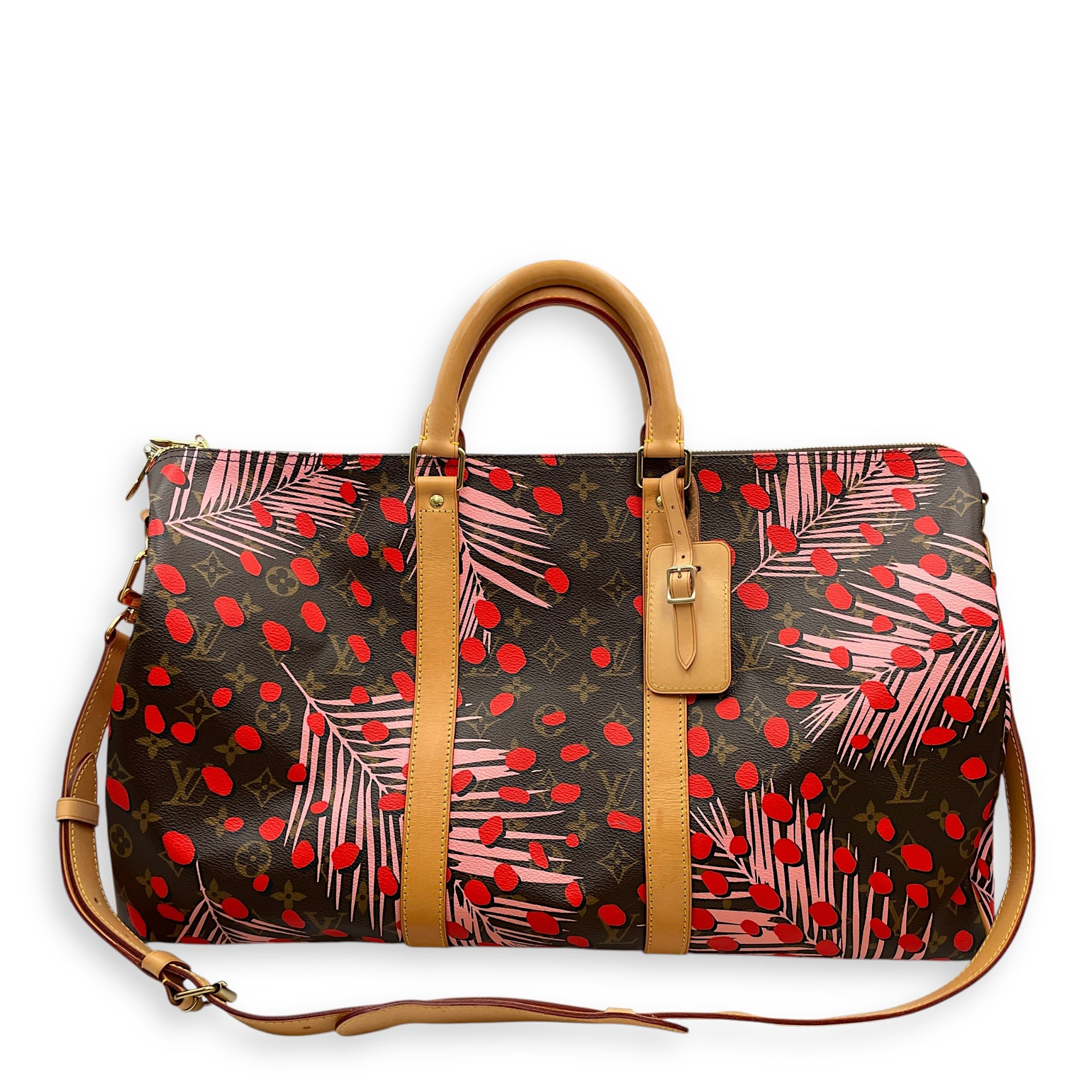 Jungle Camouflage Keepall Bandouliere 50 Multi-colour Duffle Bag in Coated Canvas, Gold hardware