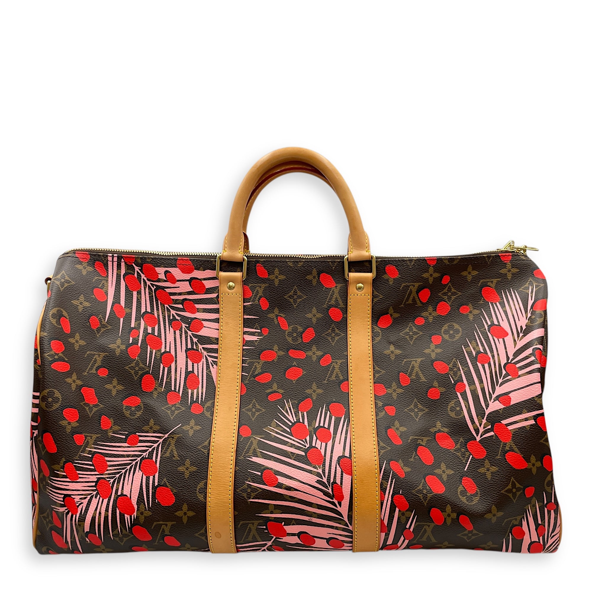 Jungle Camouflage Keepall Bandouliere 50 Multi-colour Duffle Bag in Coated Canvas, Gold hardware