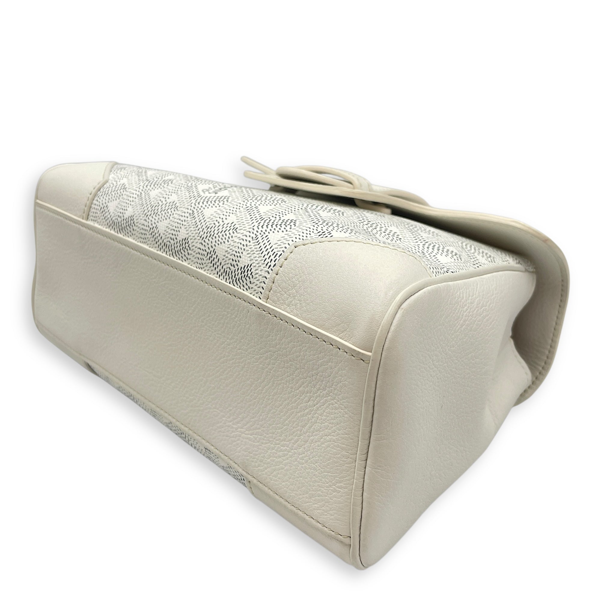 Saigon Souple Mini White Crossbody Bag in Coated Canvas, Palladium hardware