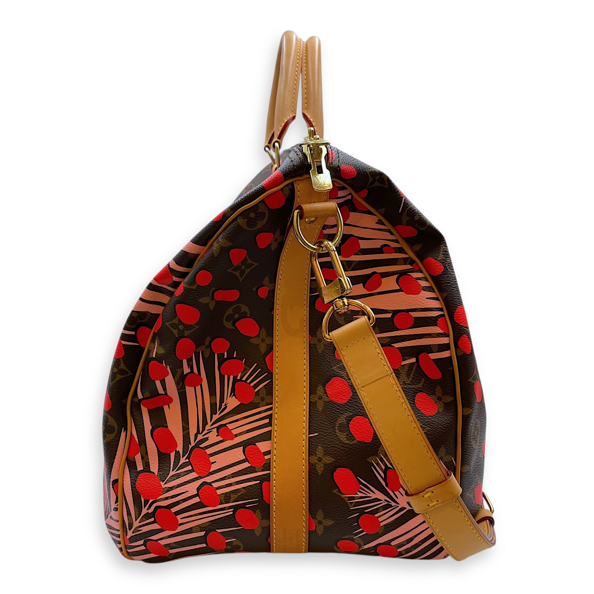 Jungle Camouflage Keepall Bandouliere 50 Multi-colour Duffle Bag in Coated Canvas, Gold hardware
