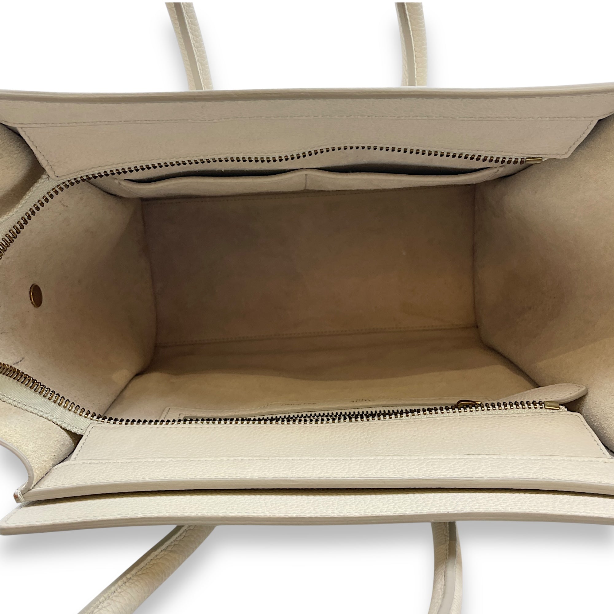 Micro Beige Luggage Bag in Calfskin, Gold hardware