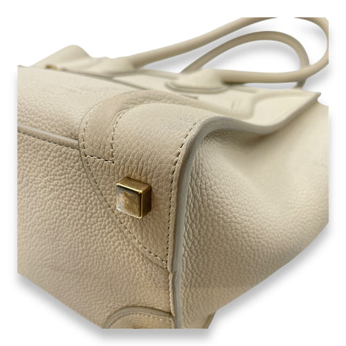 Micro Beige Luggage Bag in Calfskin, Gold hardware