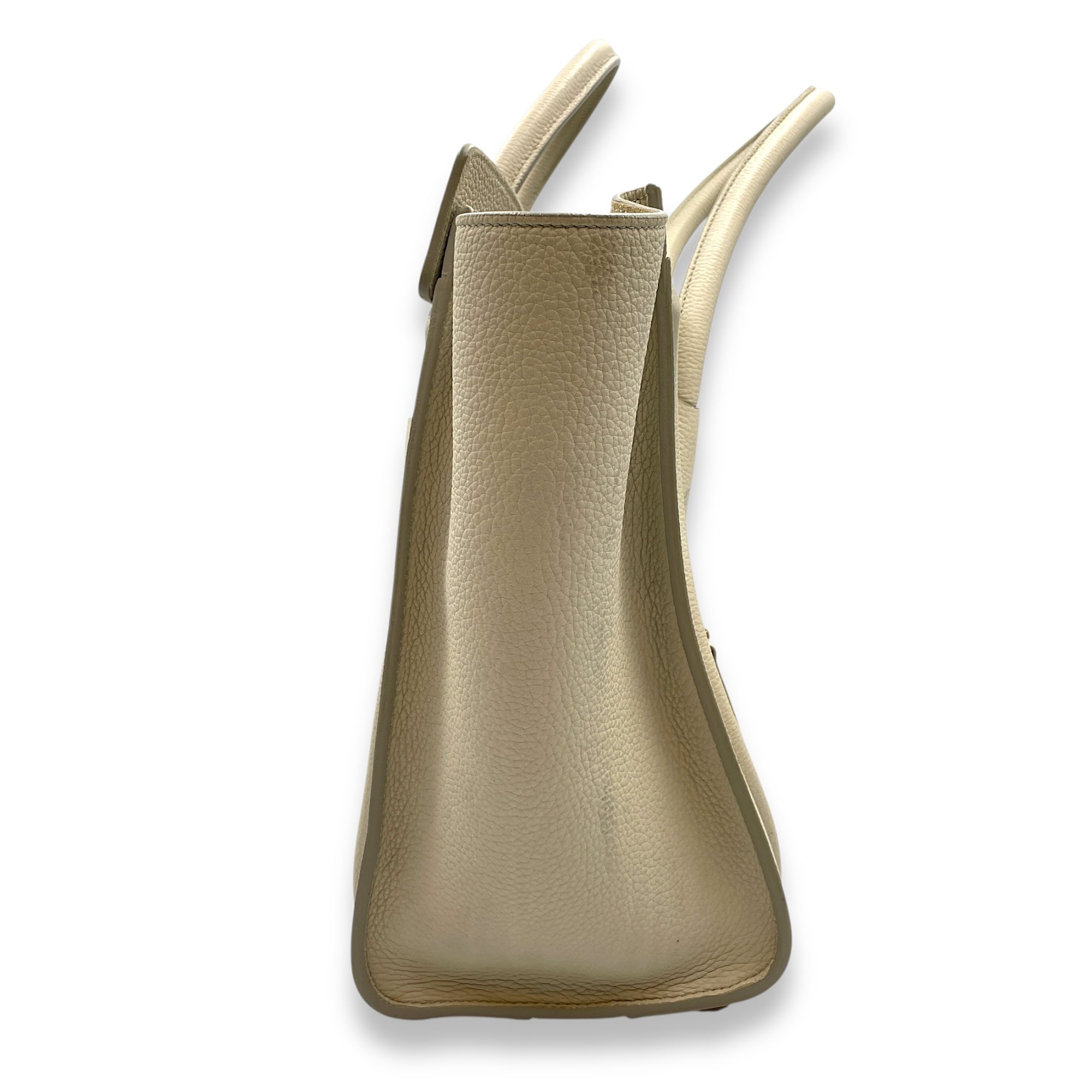 Micro Beige Luggage Bag in Calfskin, Gold hardware