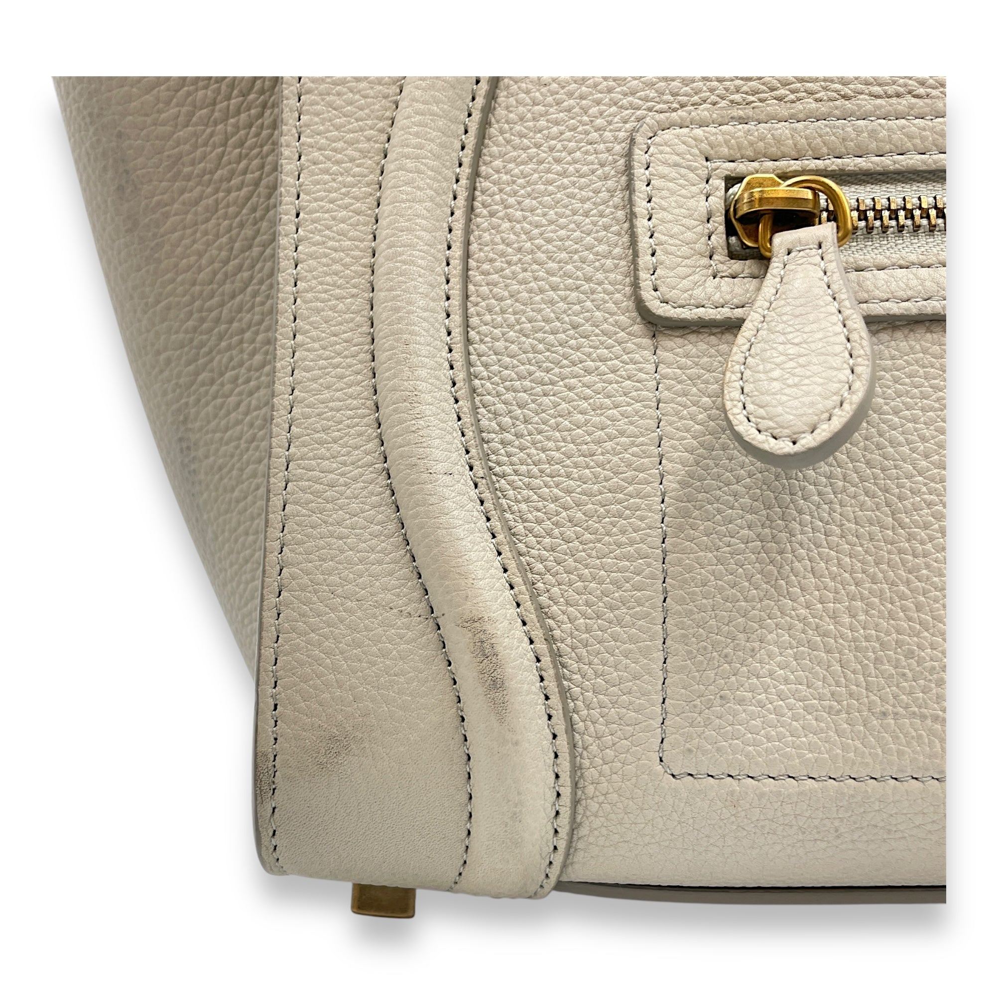 Micro Beige Luggage Bag in Calfskin, Gold hardware