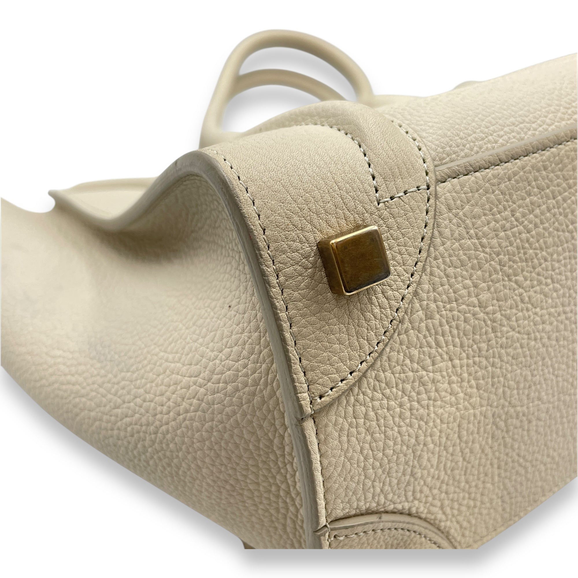 Micro Beige Luggage Bag in Calfskin, Gold hardware