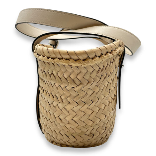 Basket Small White Top Handle Bag in Rattan, Silver hardware