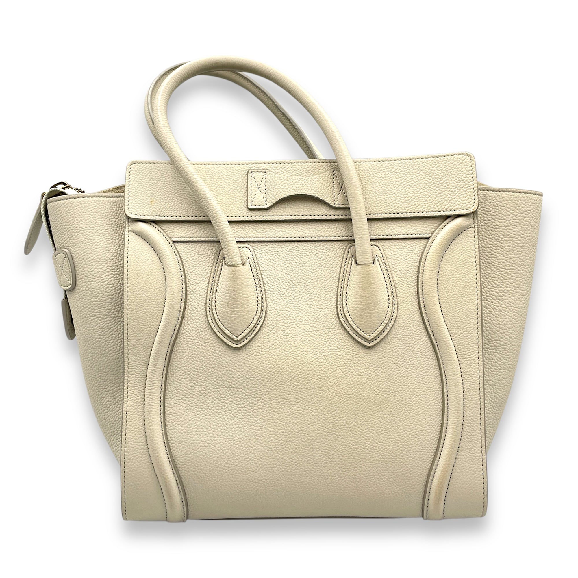 Micro Beige Luggage Bag in Calfskin, Gold hardware