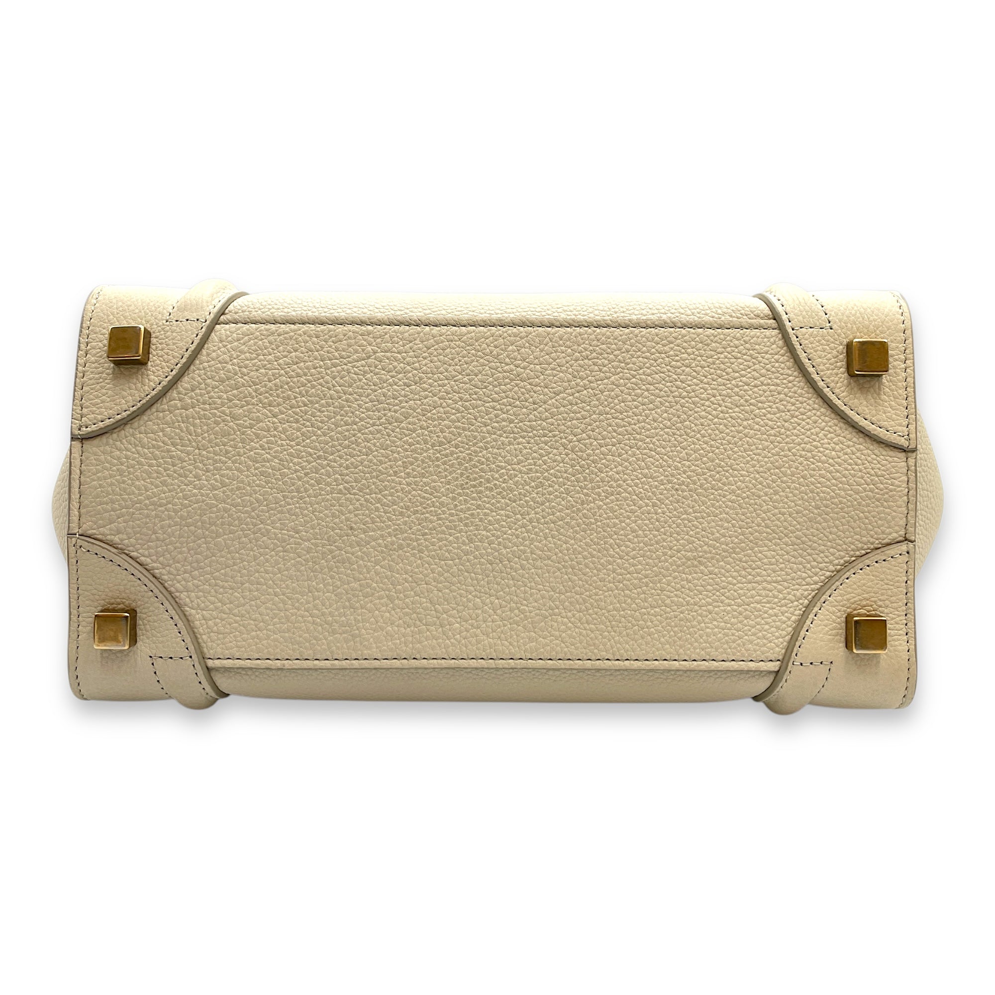 Micro Beige Luggage Bag in Calfskin, Gold hardware