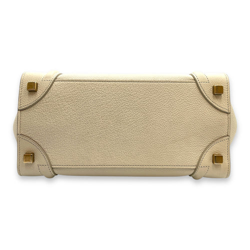 Micro Beige Luggage Bag in Calfskin, Gold hardware