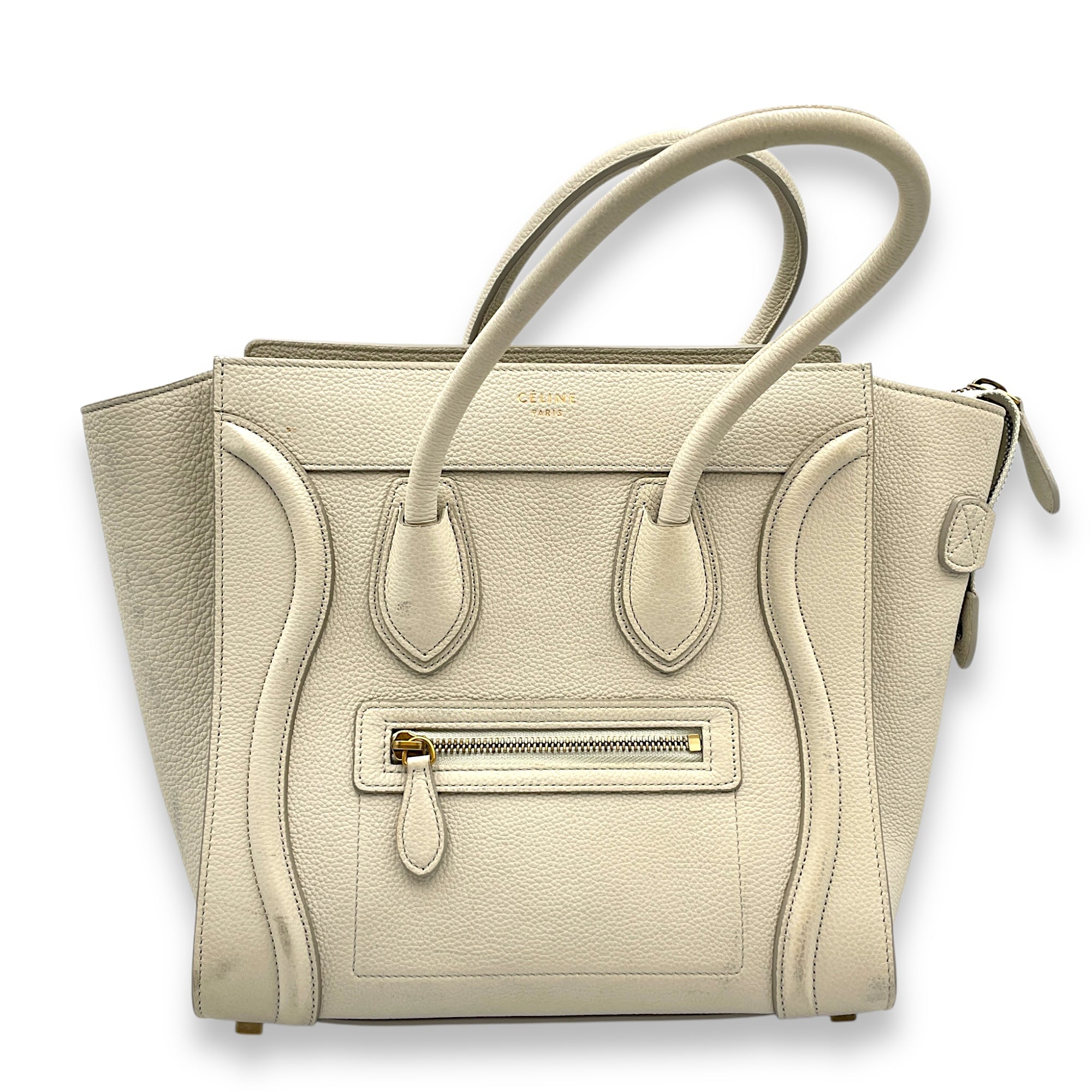 Micro Beige Luggage Bag in Calfskin, Gold hardware