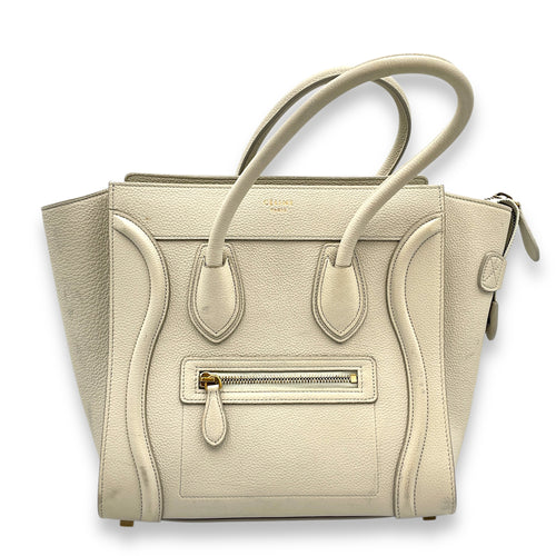 Micro Beige Luggage Bag in Calfskin, Gold hardware