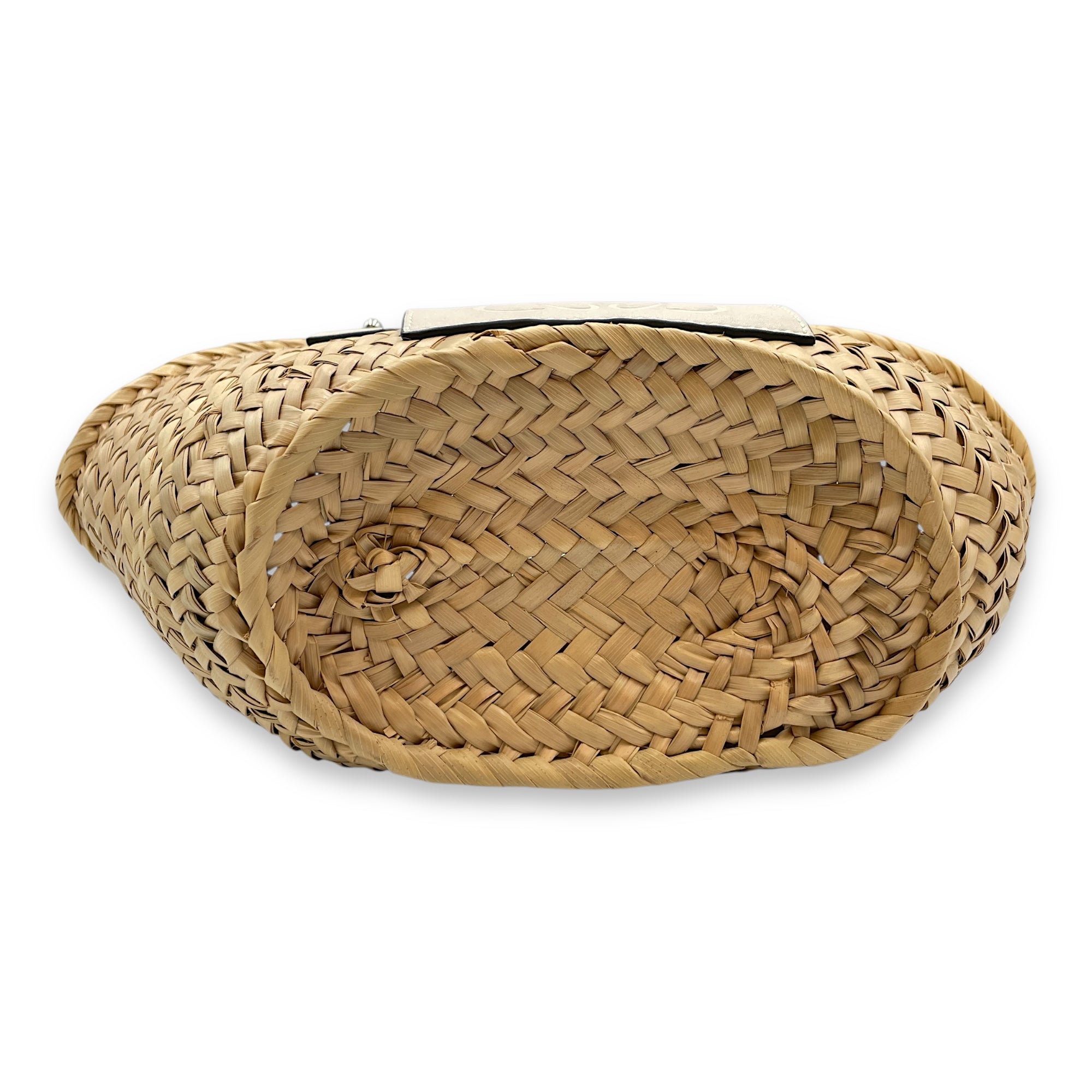 Basket Small White Top Handle Bag in Rattan, Silver hardware