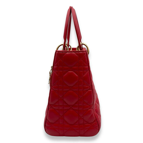 Lady Dior Medium Lambskin Red Top Handle Bag in Lambskin, Gold hardware