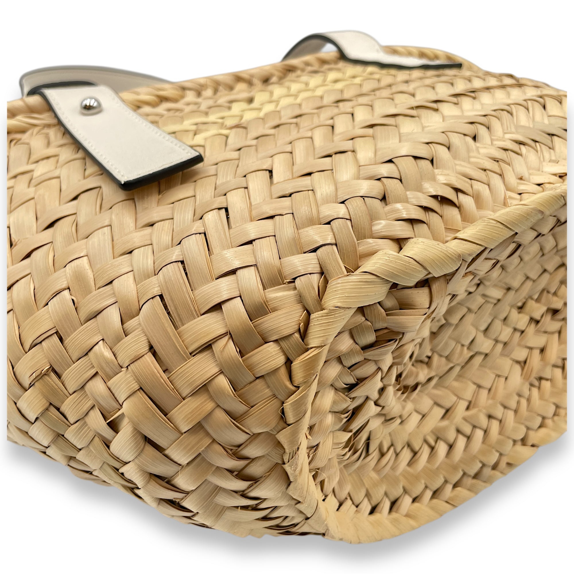 Basket Small White Top Handle Bag in Rattan, Silver hardware