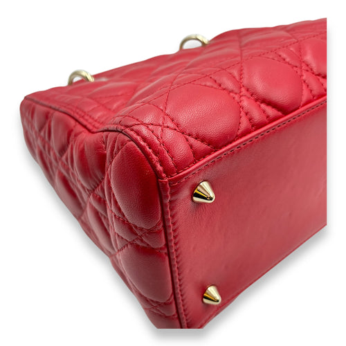 Lady Dior Medium Lambskin Red Top Handle Bag in Lambskin, Gold hardware