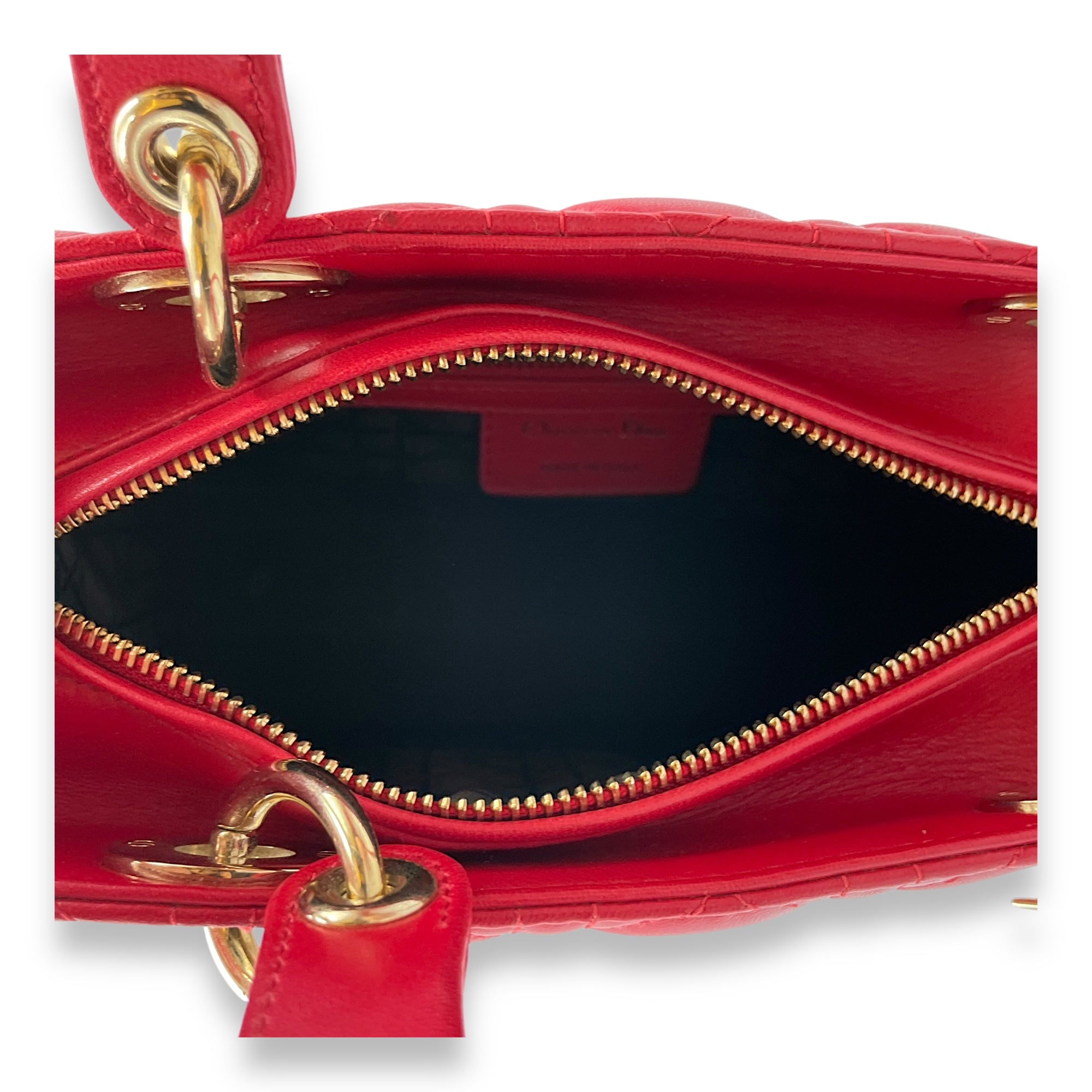 Lady Dior Medium Lambskin Red Top Handle Bag in Lambskin, Gold hardware