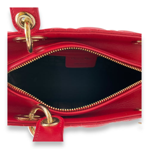 Lady Dior Medium Lambskin Red Top Handle Bag in Lambskin, Gold hardware
