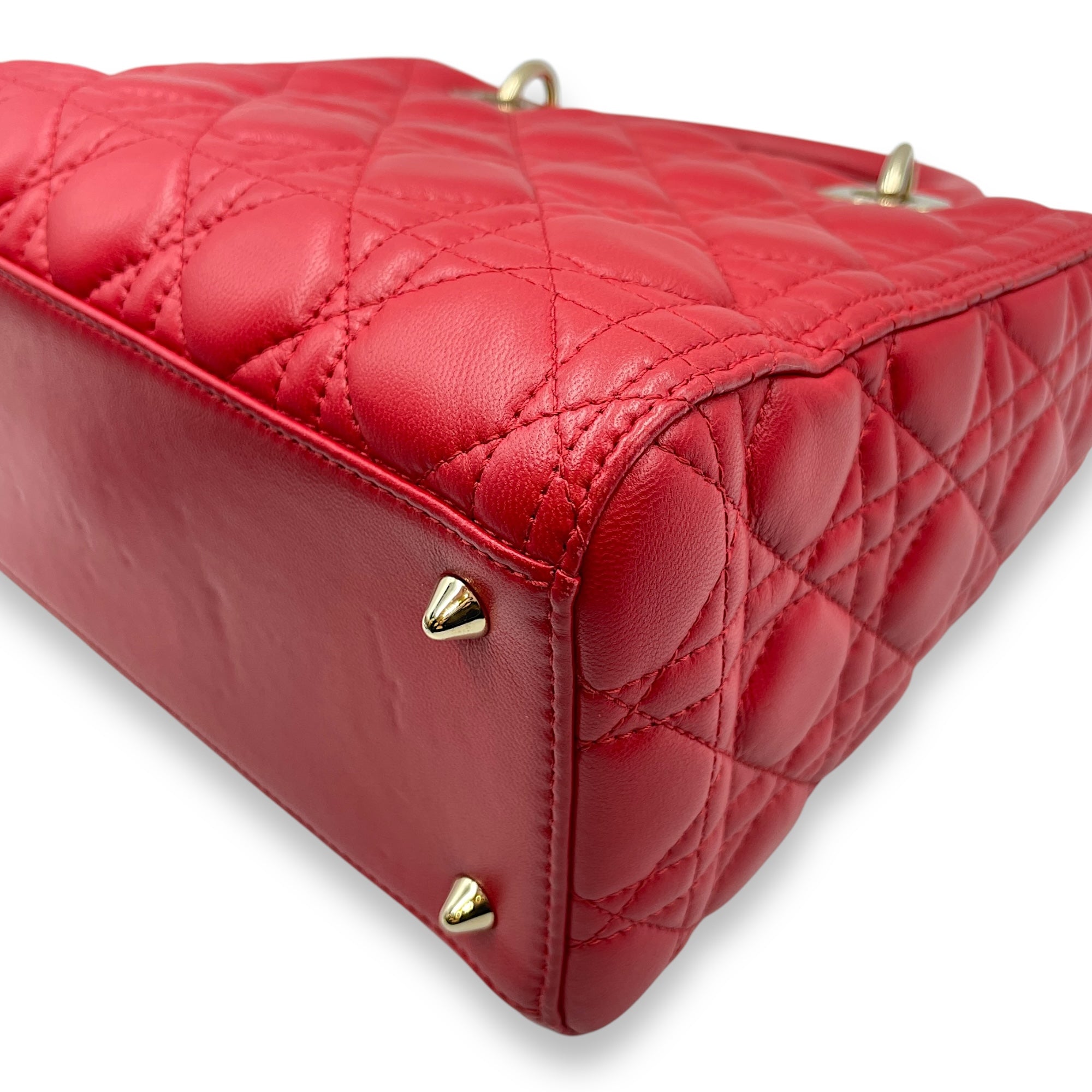 Lady Dior Medium Lambskin Red Top Handle Bag in Lambskin, Gold hardware