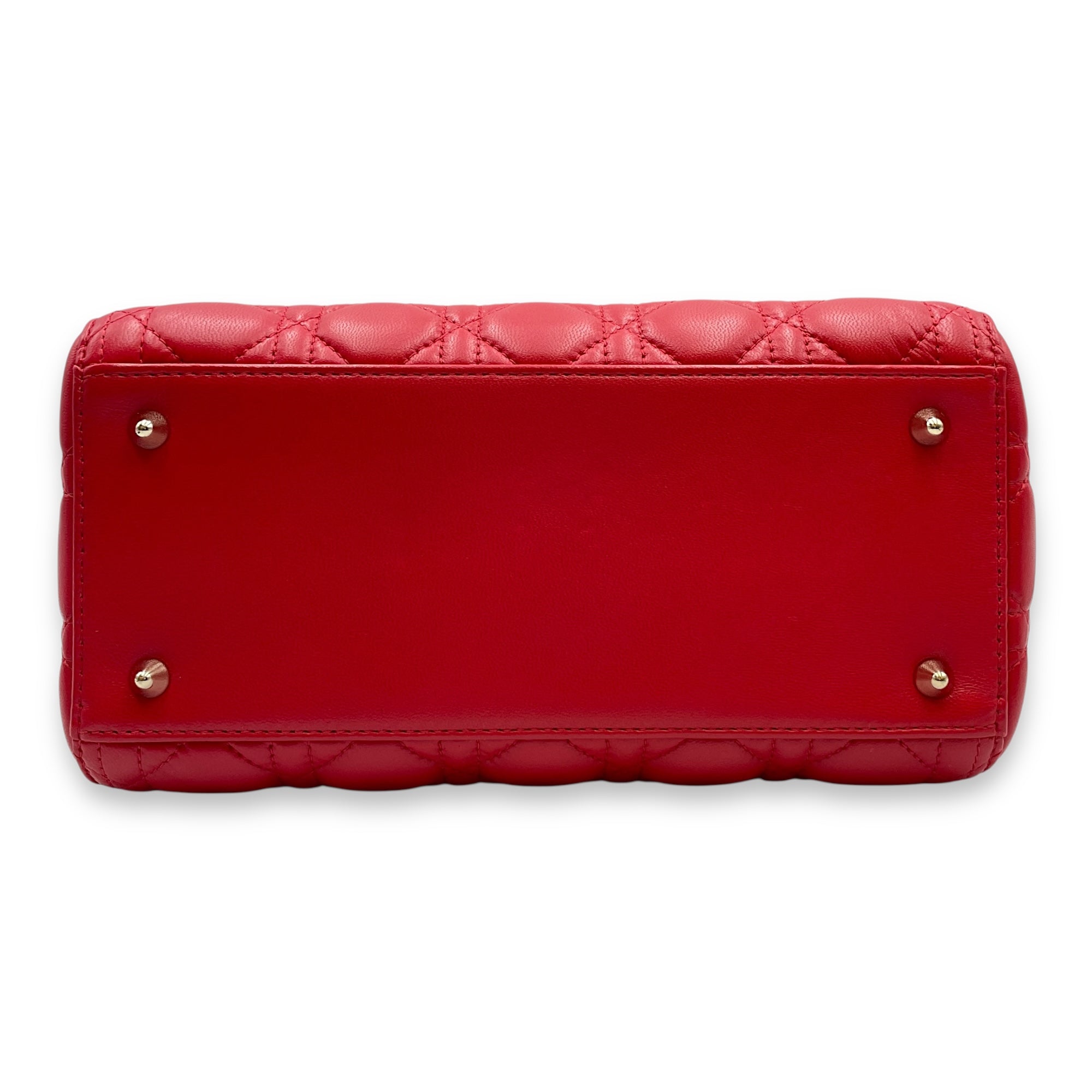 Lady Dior Medium Lambskin Red Top Handle Bag in Lambskin, Gold hardware