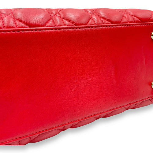 Lady Dior Medium Lambskin Red Top Handle Bag in Lambskin, Gold hardware