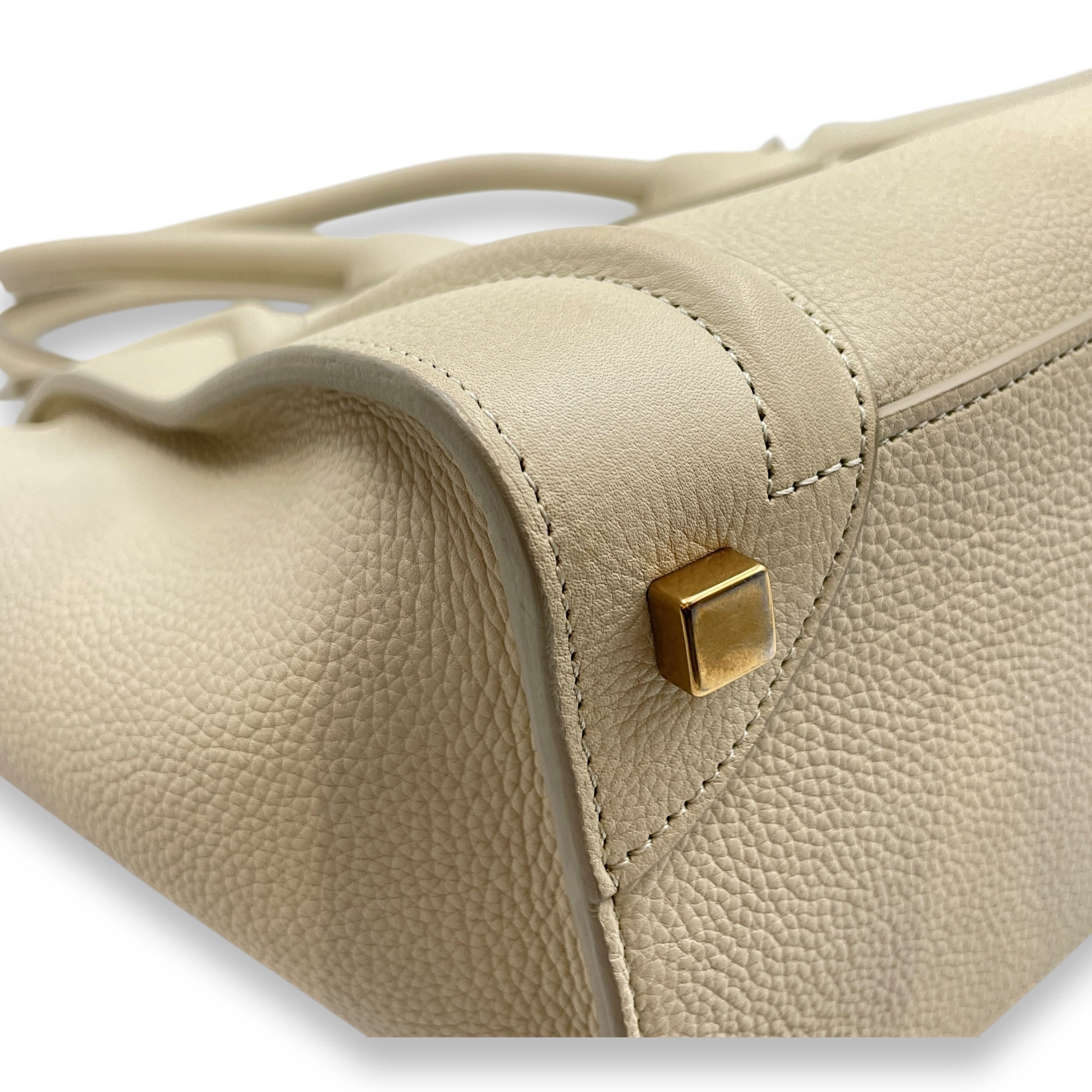 Micro Beige Luggage Bag in Calfskin, Gold hardware