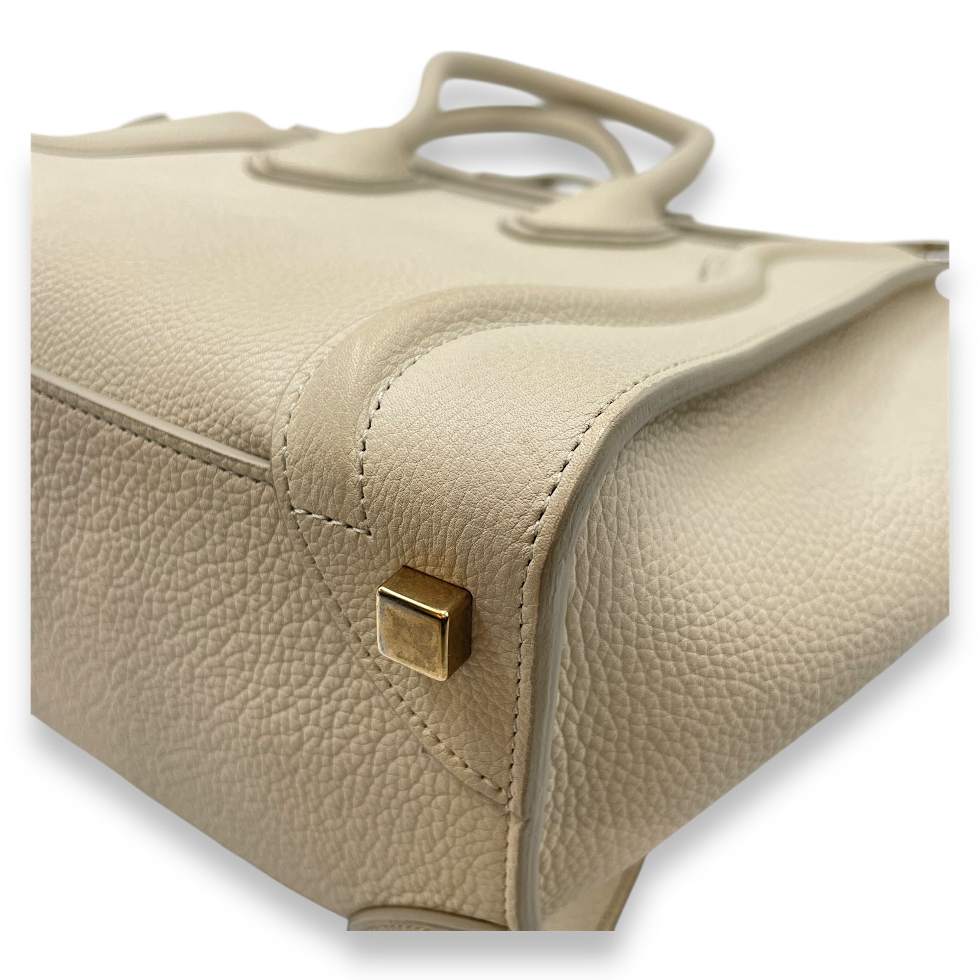 Micro Beige Luggage Bag in Calfskin, Gold hardware