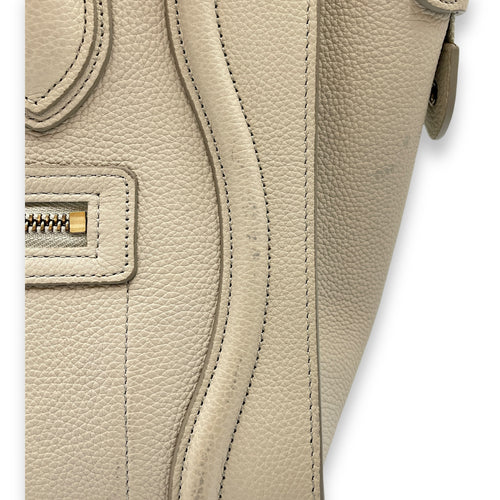 Micro Beige Luggage Bag in Calfskin, Gold hardware