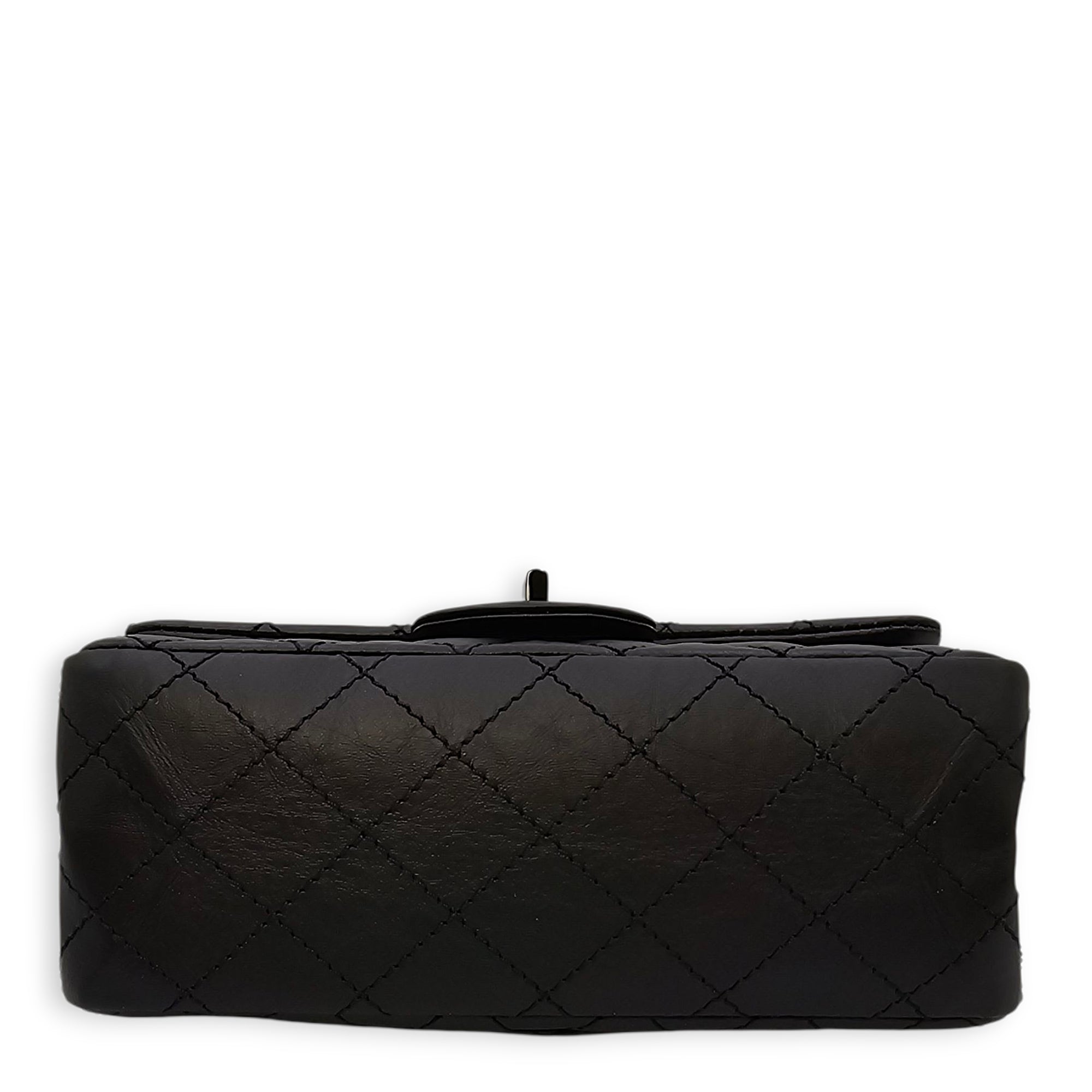 So Black Reissue Flap Mini Black Shoulder Bag in Distressed Leather, So Black hardware