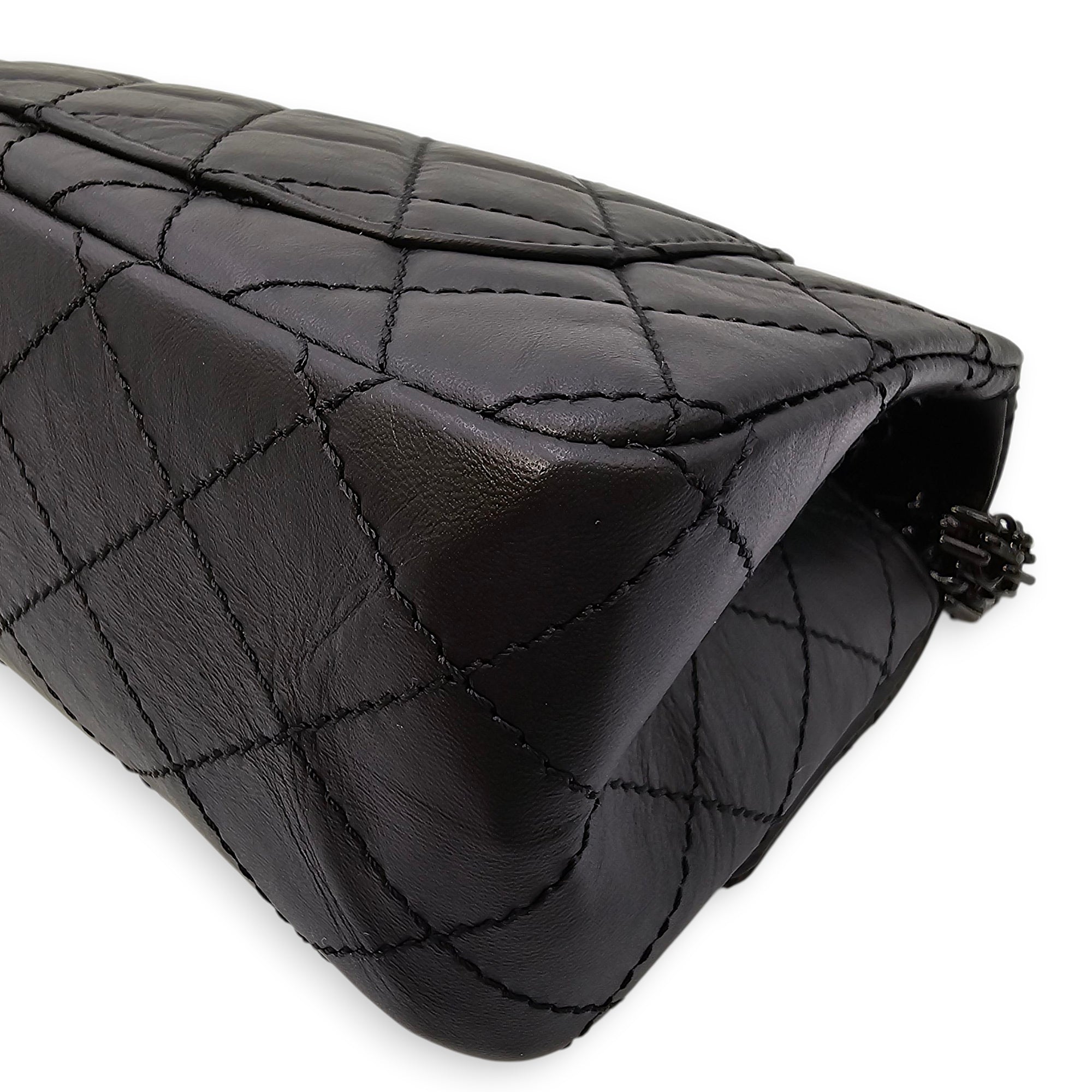 So Black Reissue Flap Mini Black Shoulder Bag in Distressed Leather, So Black hardware
