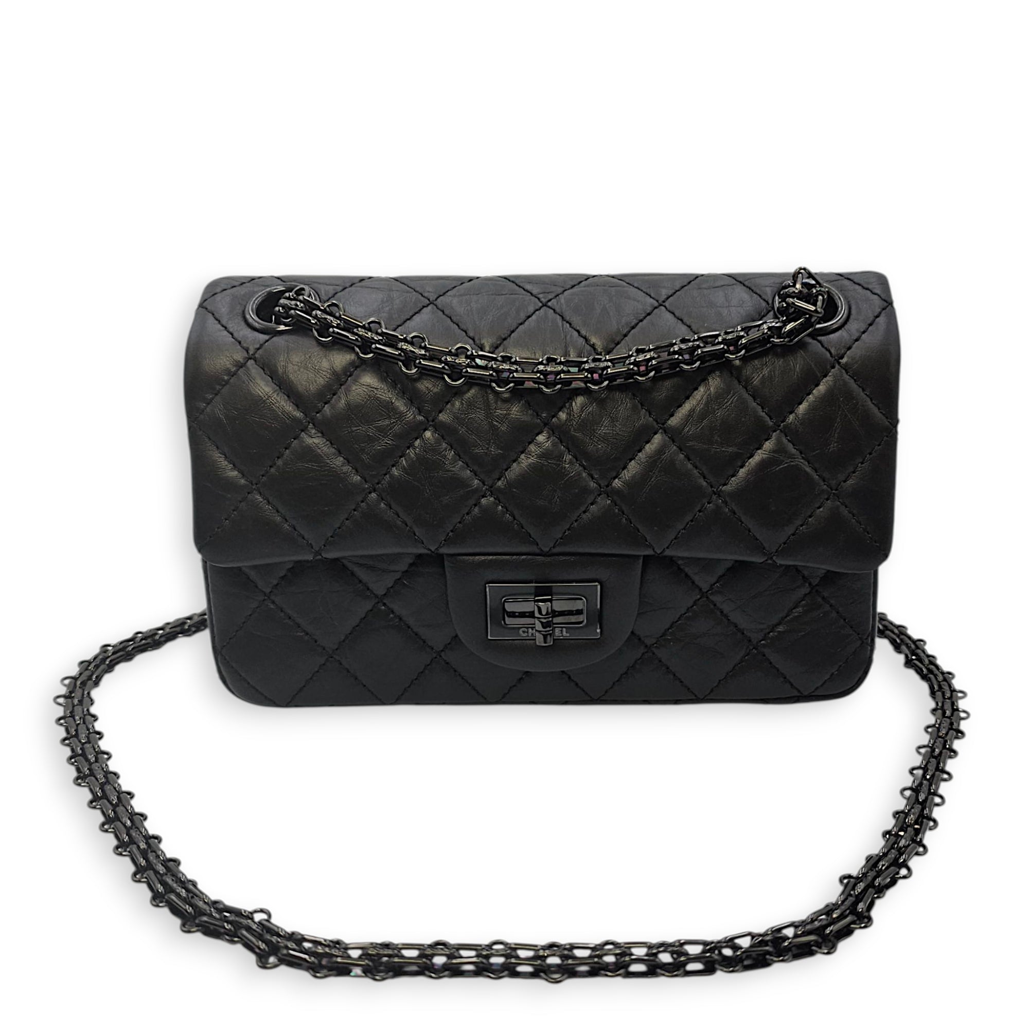 So Black Reissue Flap Mini Black Shoulder Bag in Distressed Leather, So Black hardware