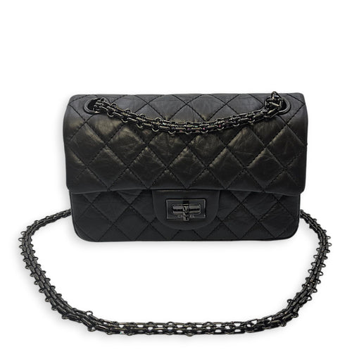 So Black Reissue Flap Mini Black Shoulder Bag in Distressed Leather, So Black hardware