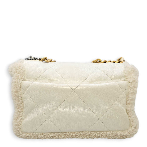 C19 Flap White Shoulder Bag in Shiny Calf & Shearling Gold & Silver hardware CL2508-15077 11