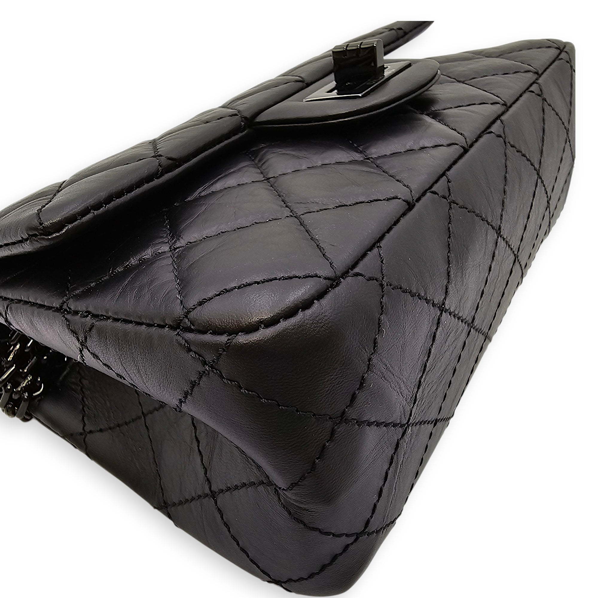 So Black Reissue Flap Mini Black Shoulder Bag in Distressed Leather, So Black hardware