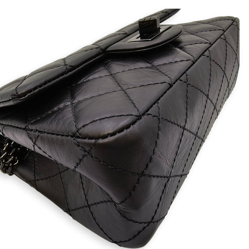 So Black Reissue Flap Mini Black Shoulder Bag in Distressed Leather, So Black hardware